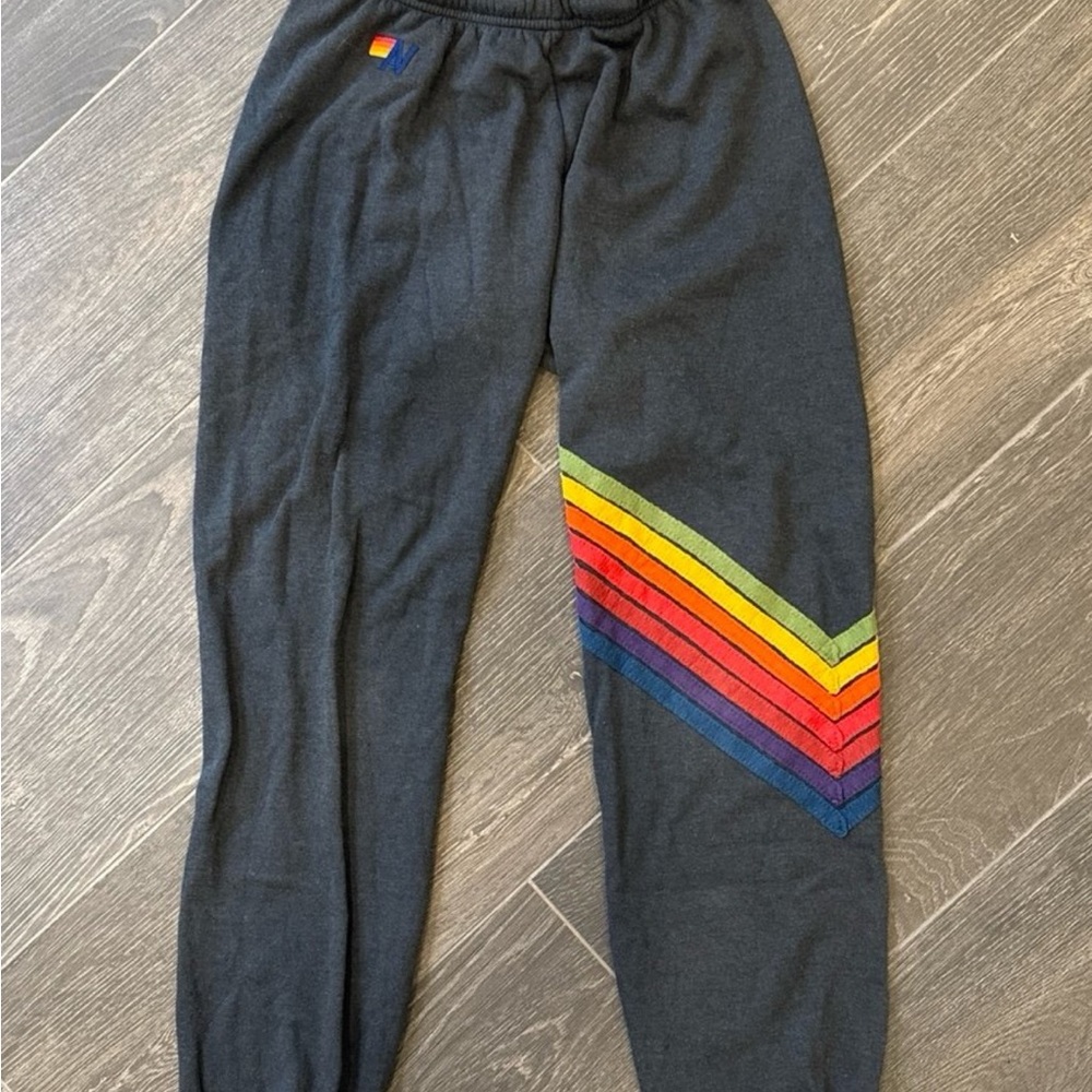 Aviator Nation Charcoal Joggers with Rainbow Stripes, XS. Excellent condition
